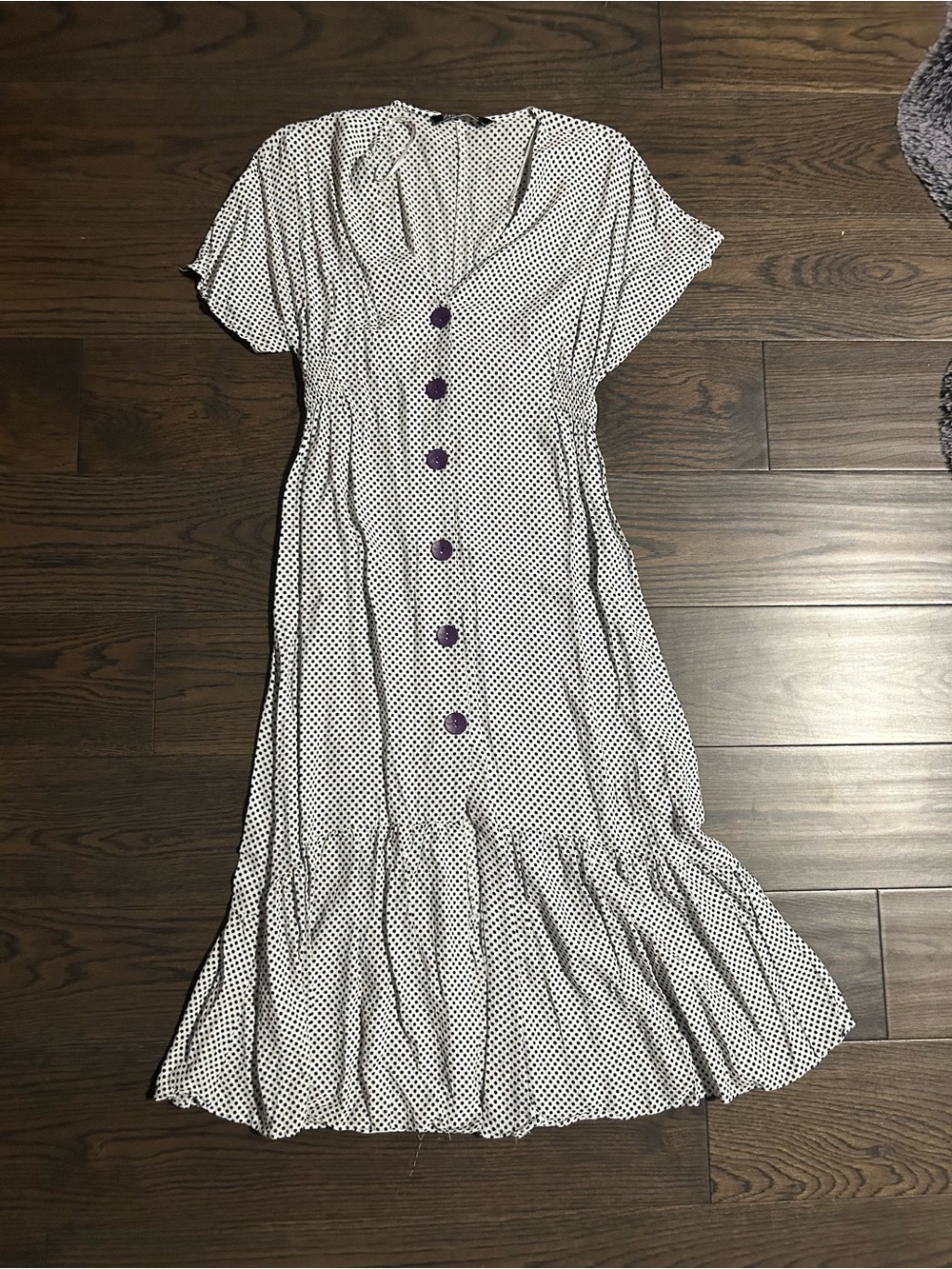 Zara White Polka Dot Maxi Dress with Purple Buttons